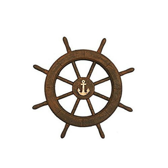 Nagina International 24" Nautical Antique Decorative Ship Wheel With Anchor - Pirate Home Decorative Wall Hanging