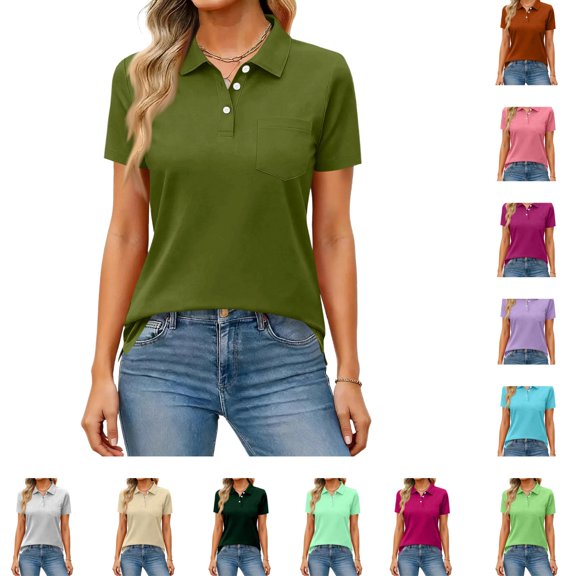 Bbyeadc Women's Polo Shirts Short Sleeve Collared Quick Dry Tennis Tops Lightweight Breathable Summer Casual Shirts,Dark Green (XXL)