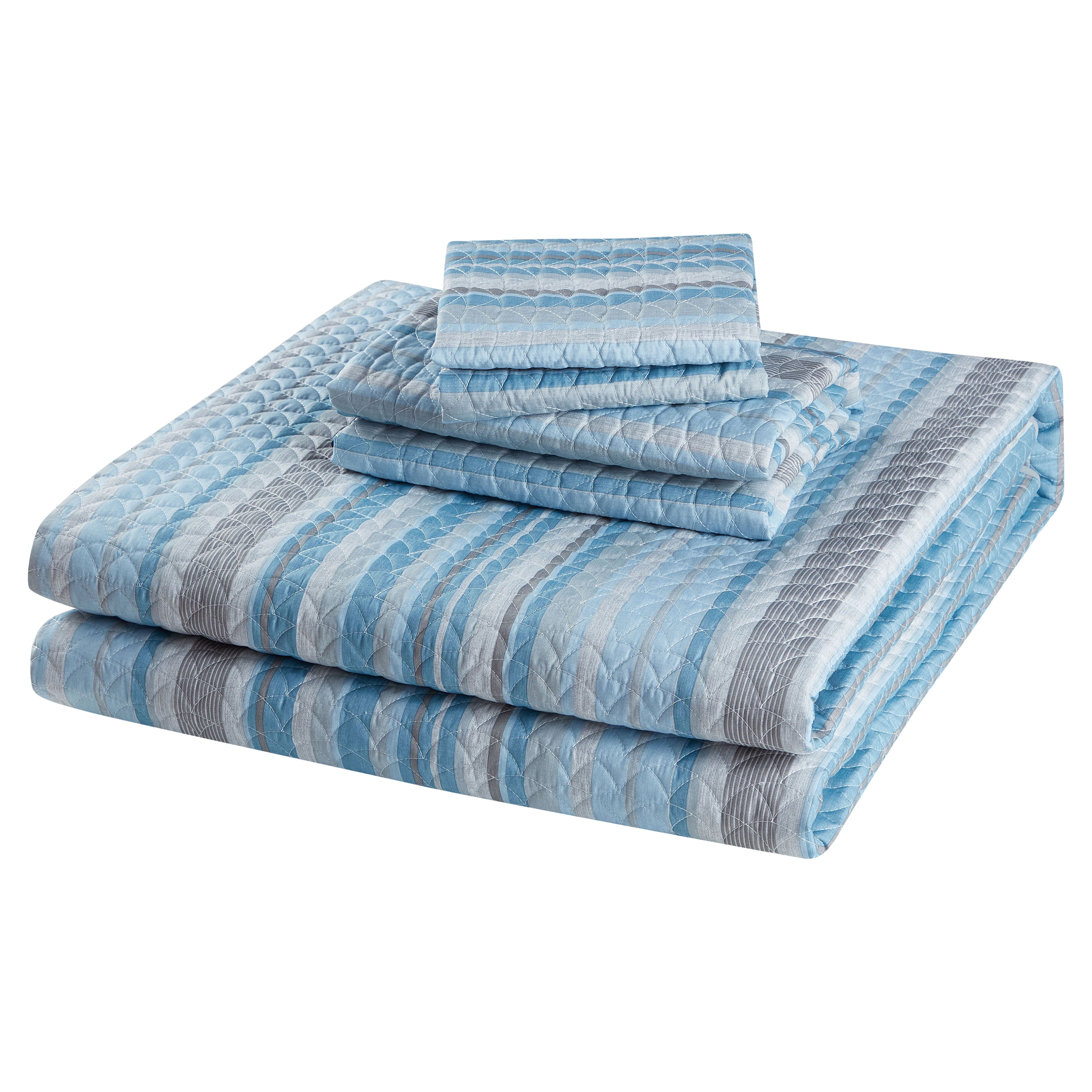 Mainstays Blue & Grey Vertical Stripe Microfiber Quilt, King
