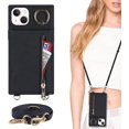 thumbnail image 7 of iPhone 13 Mini Case with Card Holder,Crossbody Wallet Case for iPhone 13 Mini with Strap for Women，[Ring Holder Kickstand] Lanyard Leather PU Magnetic Clasp Zipper Purse,5.4" Black, 7 of 7