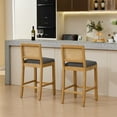 thumbnail image 3 of Set of 2 Solid Wood Rattan-Back Bar Stool, Matte Linen Cushion with High-Resilience Foam & S-Springs, Ideal for Rustic/Natural Style Kitchen Island, Low Bar in Dining Room & Café, 3 of 11