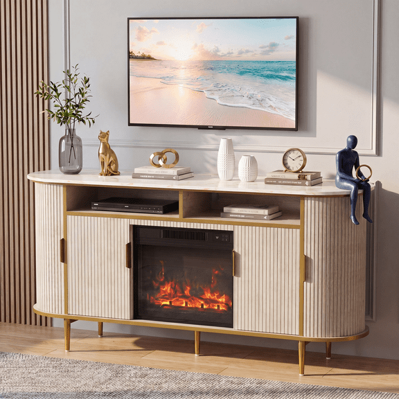 Homall Fireplace TV Stand for TVs up to 70 Inch, Modern Electric Fireplace TV Console, Media Entertainment Center with Storage Cabinets for Living Room, Natural