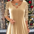 thumbnail image 4 of Litie Women Solid Color Texture Criss-Cross Neckline Sequin Long Sleeve A-line Party Mini Dress, 4 of 4