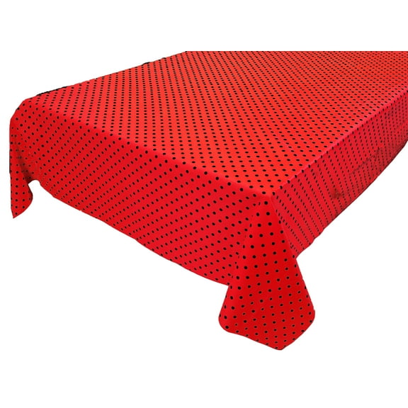 Cotton Tablecloth Polka Dots Print / Small Black Dots on Red