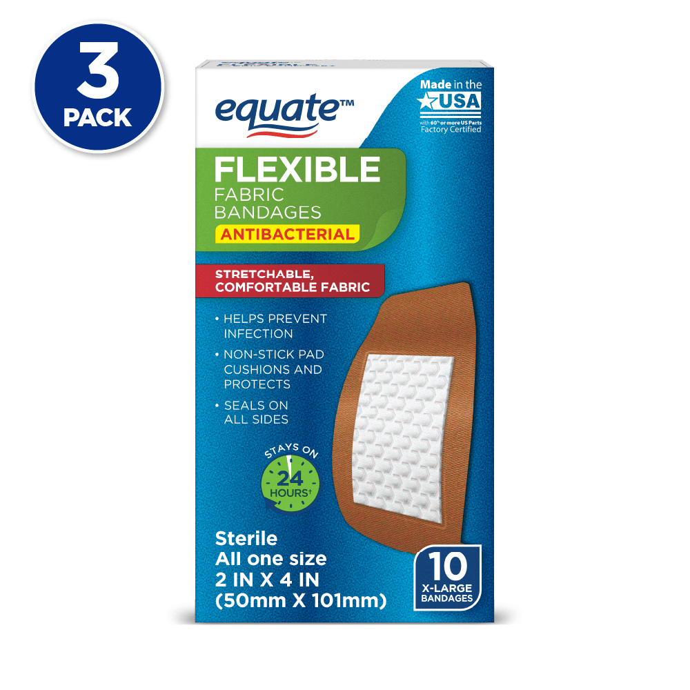 Equate Antibacterial Flexible Fabric Bandages, 10 Count, 3 Pack