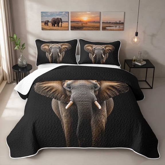 Erosebridal Elephant Twin Quilt Set, Black Portrait Twin Coverlet Set, 2 Pieces 1 Bedspread and 1 Pillowcase