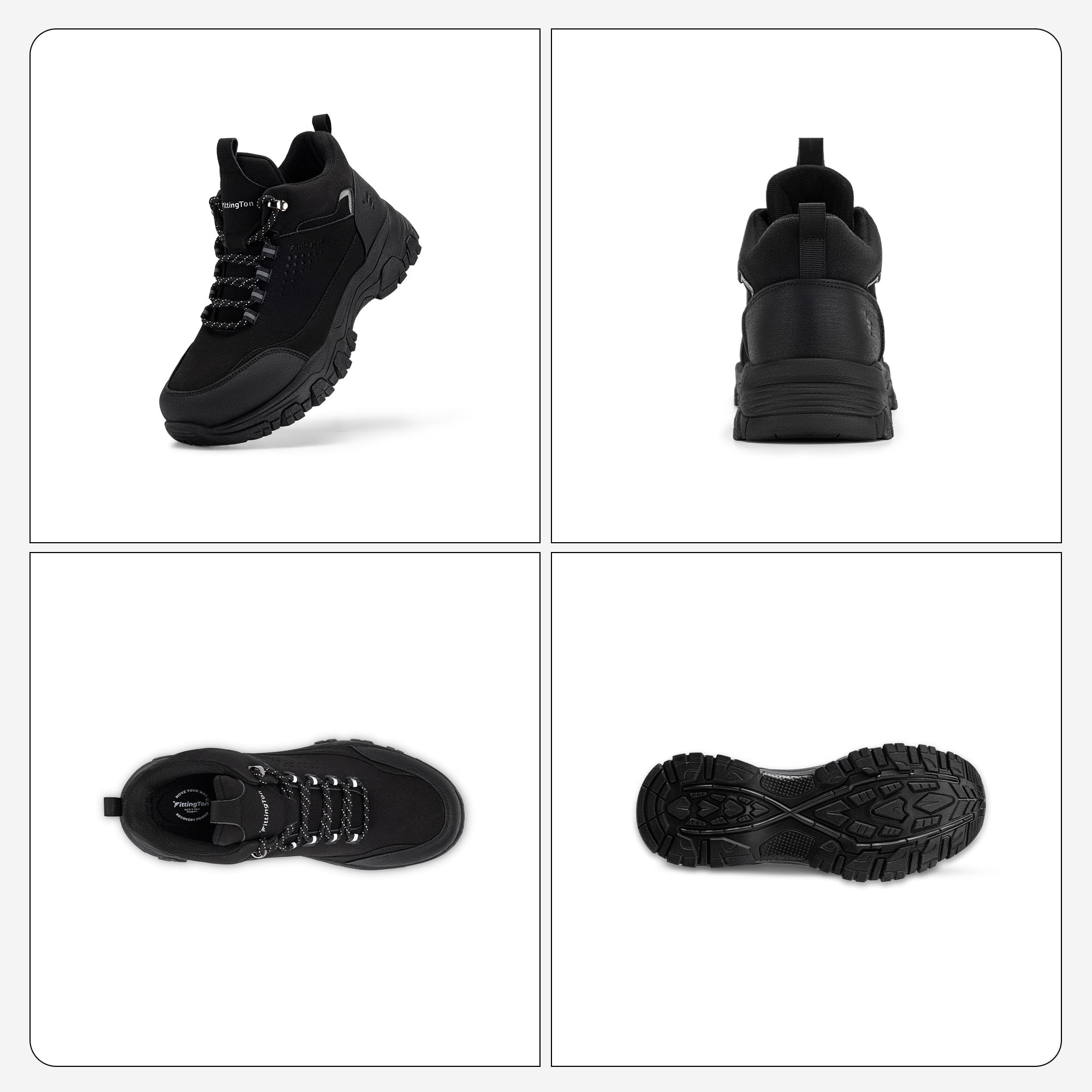 Fittington Men's Walking Hiking Shoes Outdoor Trekking Athletic shoes Arch Support | Reflective Safety Feature | Jet Black