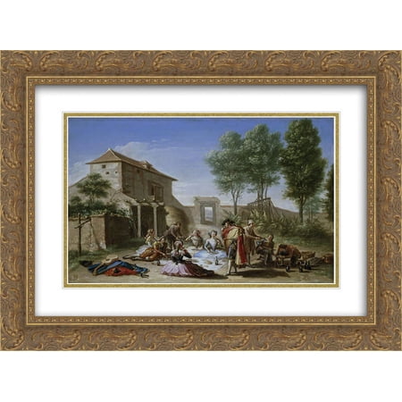 Francisco Bayeu y Subias 2x Matted 24x20 Gold Ornate Framed Art Print 'Merienda en el campo'