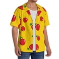 thumbnail image 2 of PAYOHTO Red Drawn Apples Yellow Background Mens Hawaiian Casual Short-sleeved Shirt Tropical Summer Beach Button Down Shirts, 2 of 7