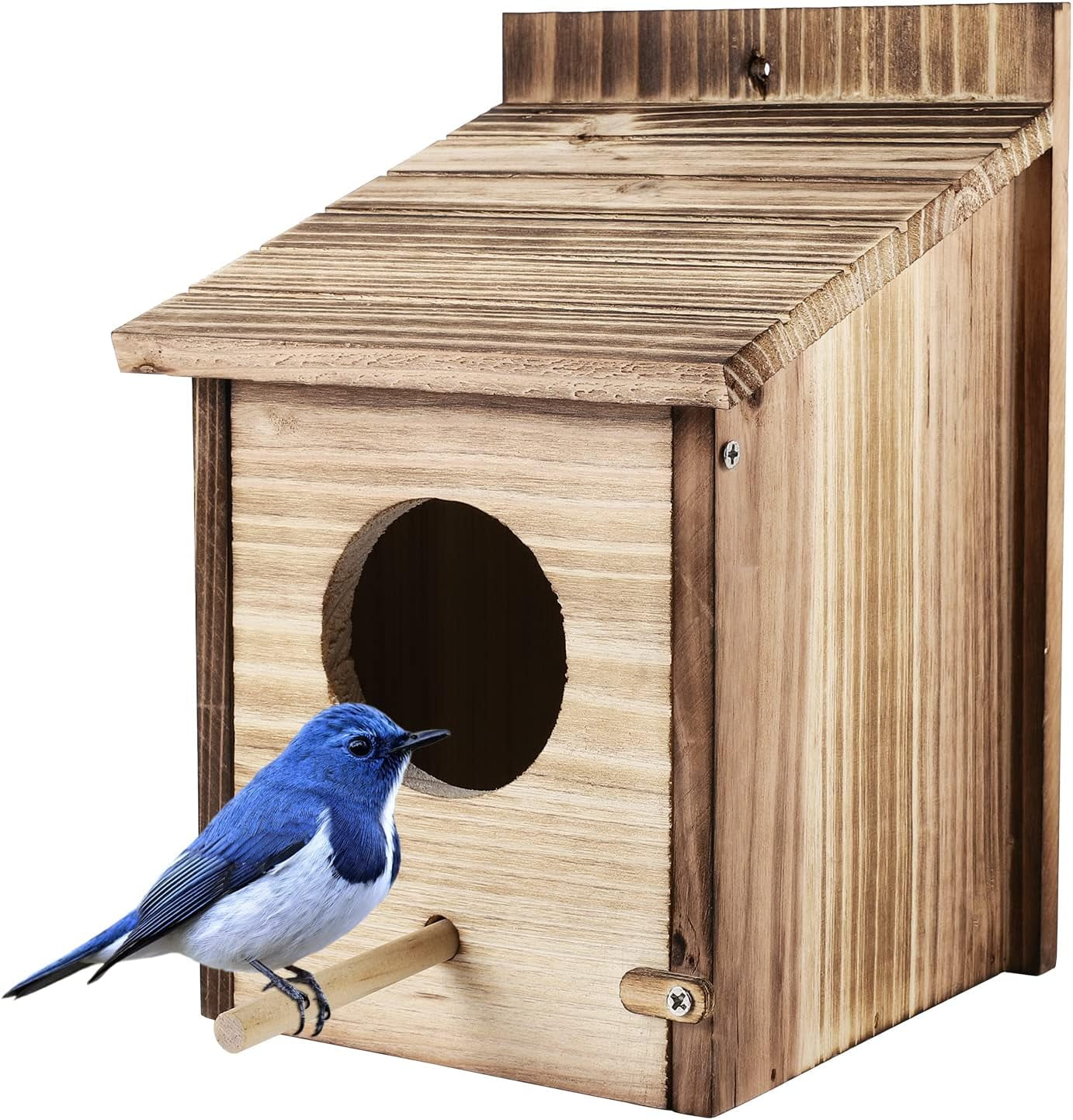 Wood Bird Houses for Outside, Upgraded Wooden Birdhouse with Perch