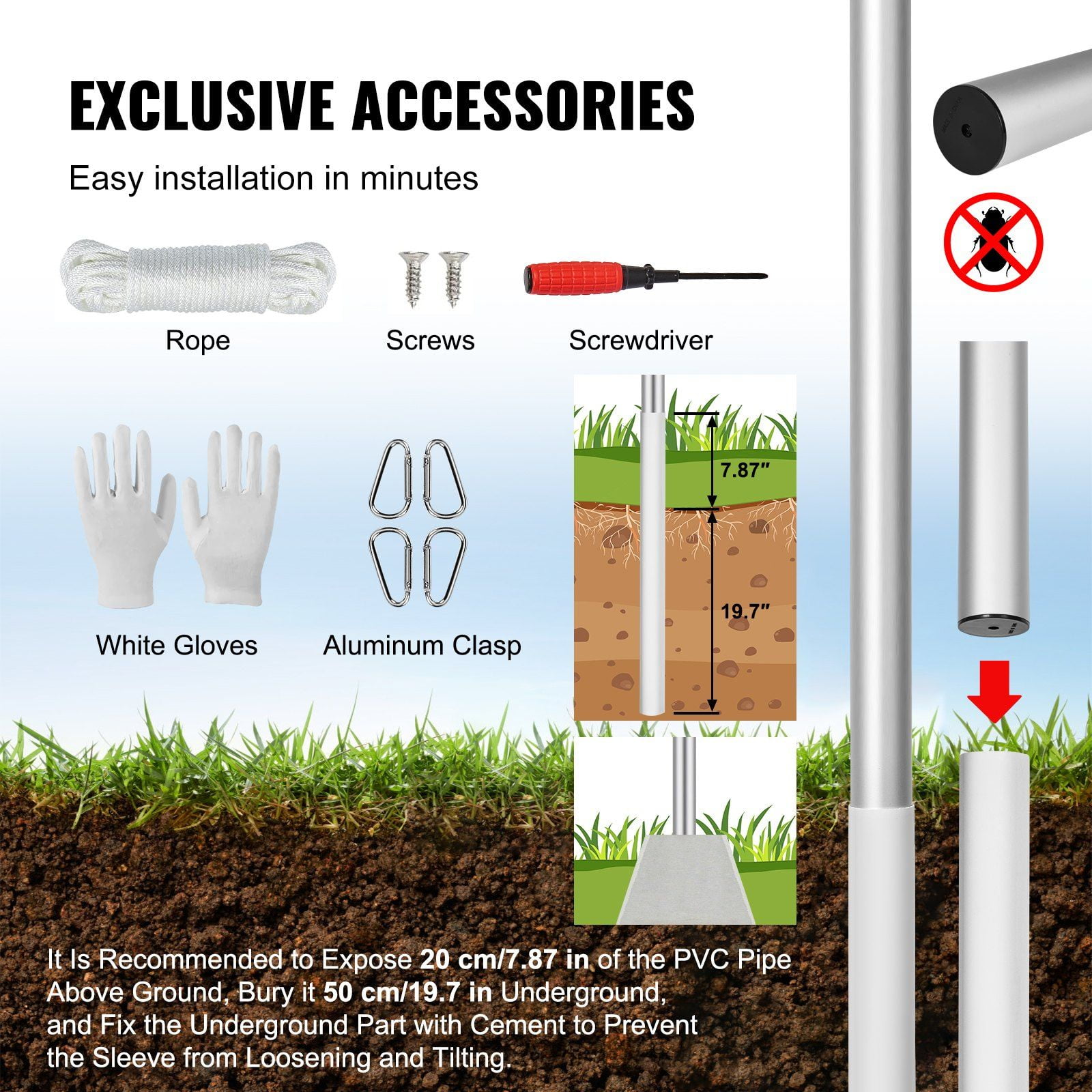CAFORKP Detachable 25FT Aluminum Flag Pole Kit, Heavy Duty Silver American Flagpole
