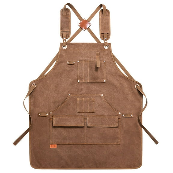 TOP-MAX Canvas Adjustable Woodworking Apron Durable Apron with 9 Pockets for Men and Women Brown