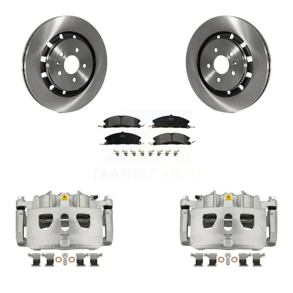 Transit Auto Front Disc Brake Caliper Rotors and Semi-Metallic Pads Kit for Car Ford Explorer Flex Taurus Police Interceptor Utility Sedan Lincoln MKS Special Service KC8-100144P