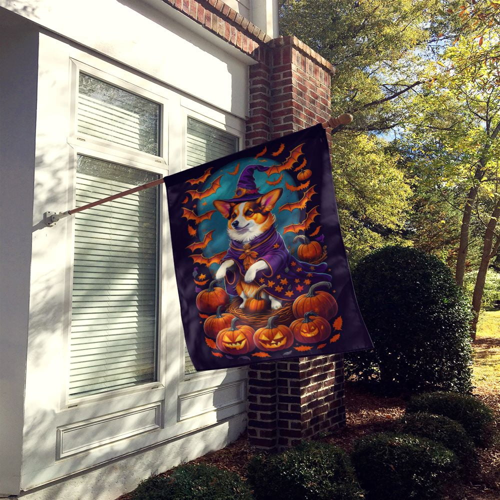Halloween Corgi Dog House Flag 28x40IN Double-Sided Polyester Decorative Sleeve Pole Flag for Outdoor Home Garden