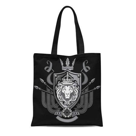 ASHLEIGH Canvas Tote Bag Crown Lion Flag Crest Shield King Knight Medieval Cross Reusable Shoulder Grocery Shopping Bags Handbag