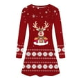 thumbnail image 4 of Women Summer Dresses, Womens Dresses,Women's Fashion Casual Long Sleeve Christmas Party Dress with Snowflake Print Round Neck Elegant Holiday Attire, 4 of 5