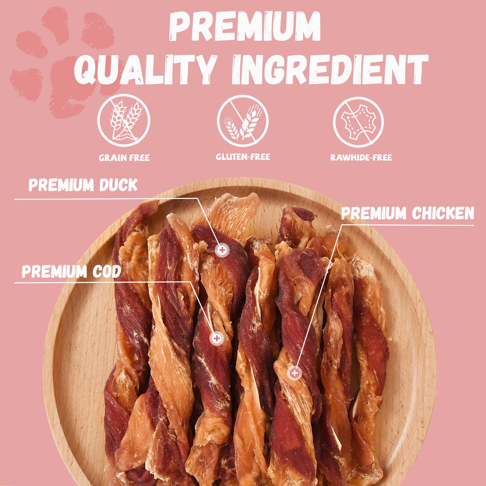 (2 pack) Pawmate Chicken Jerky & Duck & Cod Twist Dog Treats, Premium Pure Meat Snacks for All Dogs, 28-29 Count