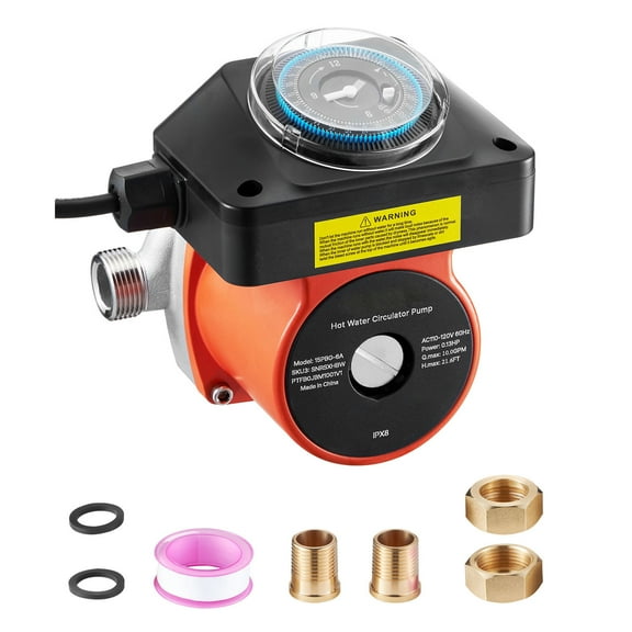 KFFKFF Hot Water Recirculating Pump with Timer, 10 GPM Flow Rate, Instant Circulation Pump Kit, 0.13 HP AC 110-120V, NPT 3/4 in to NPT 1/2 in Connector, Suitable for Solar Water Heating Systems