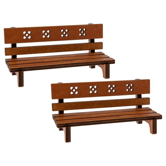 TEHAUX Garden Bench Set of 2 Retro Color Miniature 4.72x2.36x1.97 Inch Decorative Outdoor Patio Accessories