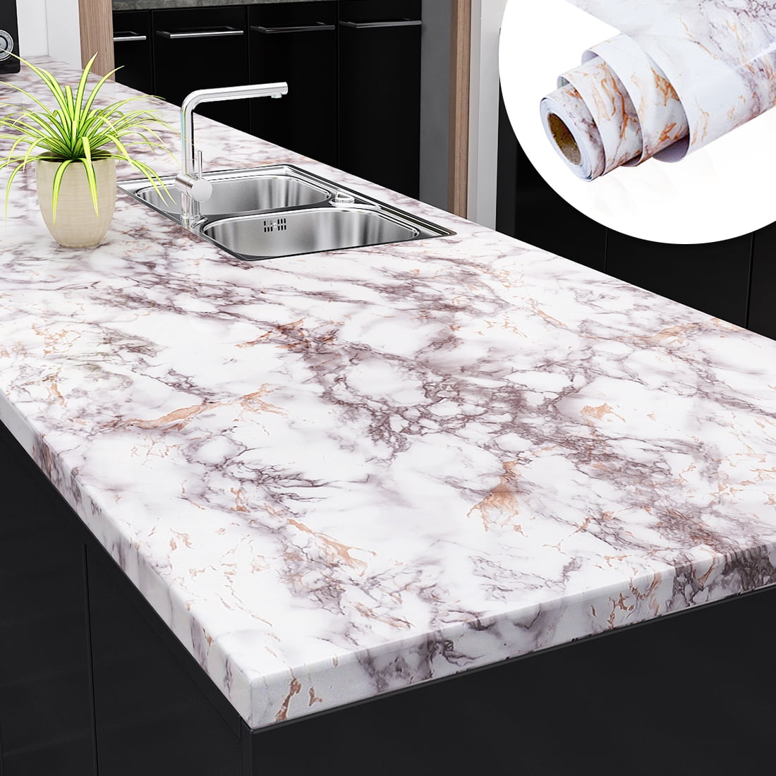 Yenhome Black Brown Marble Countertop Contact Paper 200x30 inch 
