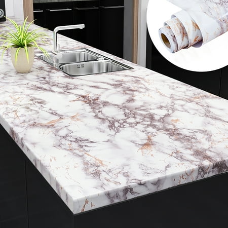 Yenhome Marble Contact Paper 24" x 120" Kitchen Counter Top Contact Paper Waterproof White Grey Countertop Marble Vinyl Wrap Self Adhesive Wallpaper for Desk Table Cabinet Cover
