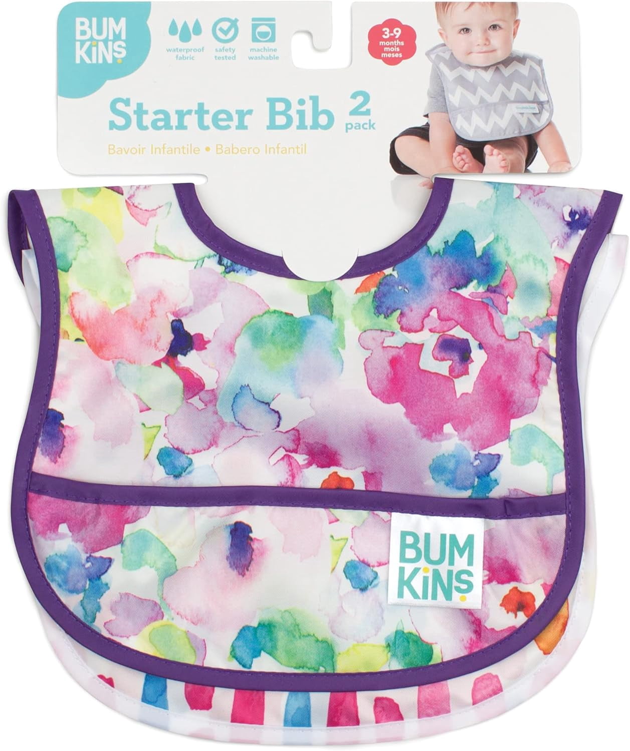 Bumkins Baby Starter Bib for Infants 3-9 Months (Watercolors)