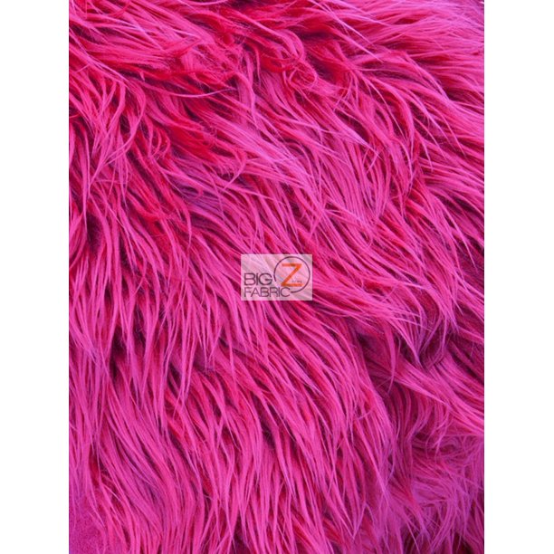 Faux Fake Fur Solid Mongolian Long Pile Fabric / Fuchsia / Sold By The