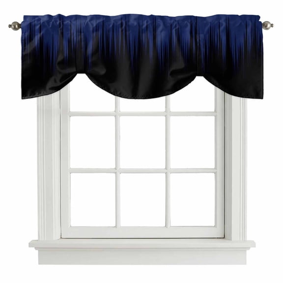 Tie Up Valances for Windows, Navy Blue Black Ombre Adjustable Valance Curtains Window Treatment for Living Room, Modern Abstract Striped Gradient Rod Pocket Kitchen Curtains & Drapes 42x18 Inch