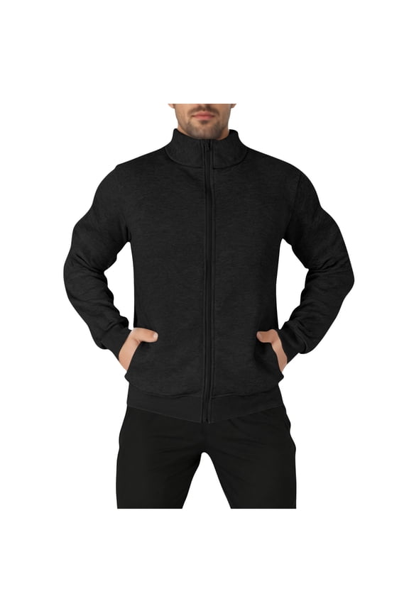 Mens Track Jackets Lightweight Pullover Sweatshirts Full Zip Up Mock Neck Coat Long Sleeve Winter Thermal Warm Tops with Pockets Black M