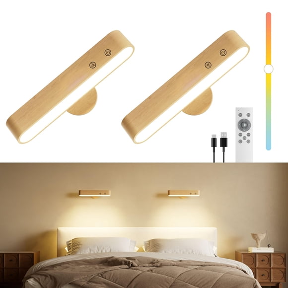 Apliques de pared PopoIron recargables de madera con LED y 15 colores RGB