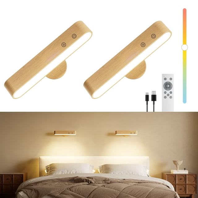 Apliques de pared PopoIron recargables de madera con LED y 15 colores RGB