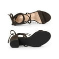 thumbnail image 4 of BLISSFUL STEP Women's Open Toe Lace up Sandals Mid Block Heels Sandals Black (Size 5) Coffee 6, 4 of 7