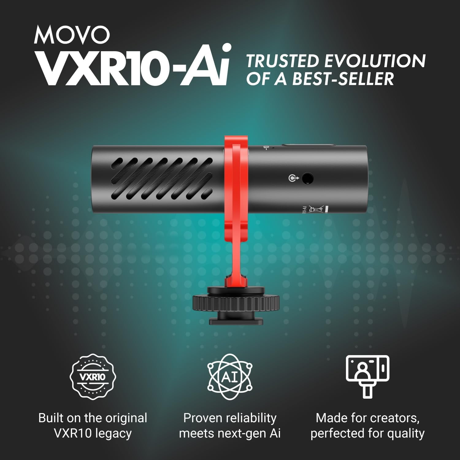 Movo VXR10-AI Shotgun Microphone with AI Noise Cancellation - Camera Microphone for DSLR, Smartphone & Computer - Supercardioid On-Camera Mic with 3.5mm & USB-C Cables