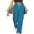 thumbnail image 5 of cocolona Womens Summer Casual High Waist Cargo Pants Elastic Waist Drawstring Wide Leg Vacation Beach Pants with Pockets, 5 of 5