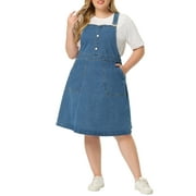 MODA NOVA Women's Plus Size Overall Dresses Button Up Adjustable Strap Denim Midi Dress