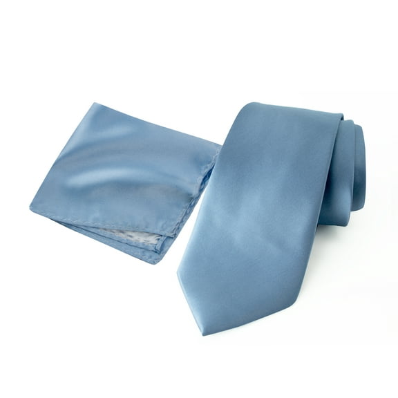 Spring Notion Men's Satin Microfiber Solid Color Skinny Tie and Handkerchief Set, Steel Blue