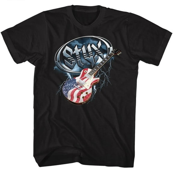 Styx Flag Guitar Black Adult T-Shirt