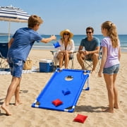 Portable Cornhole Board Set with 6 Bean Bags Corn Hole Toss Game Cornhole Games for Indoor and Outdoor Parties, Ideal for Kids, Adults, Camping Travel, Parties, Beach, Yard (Blue)