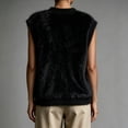 thumbnail image 4 of Womens Solid Fuzzy Knit Vest V Neck Button Front Sleeveless Cardigan Loose Fit Knitted Waistcoat Casual Layering Sweater Vest Black 2XL, 4 of 5
