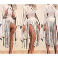 thumbnail image 3 of Baohd Boho PU Cuir Long Wrap Taille Frange Pompon Jupe Bikini Frange Ceinture Blanc, 3 of 9