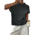 thumbnail image 2 of Women'S Ribbed Sweater Crew Neck Short Sleeve Loose Fit Floral Knit Pullover Tops Grey L, 2 of 8