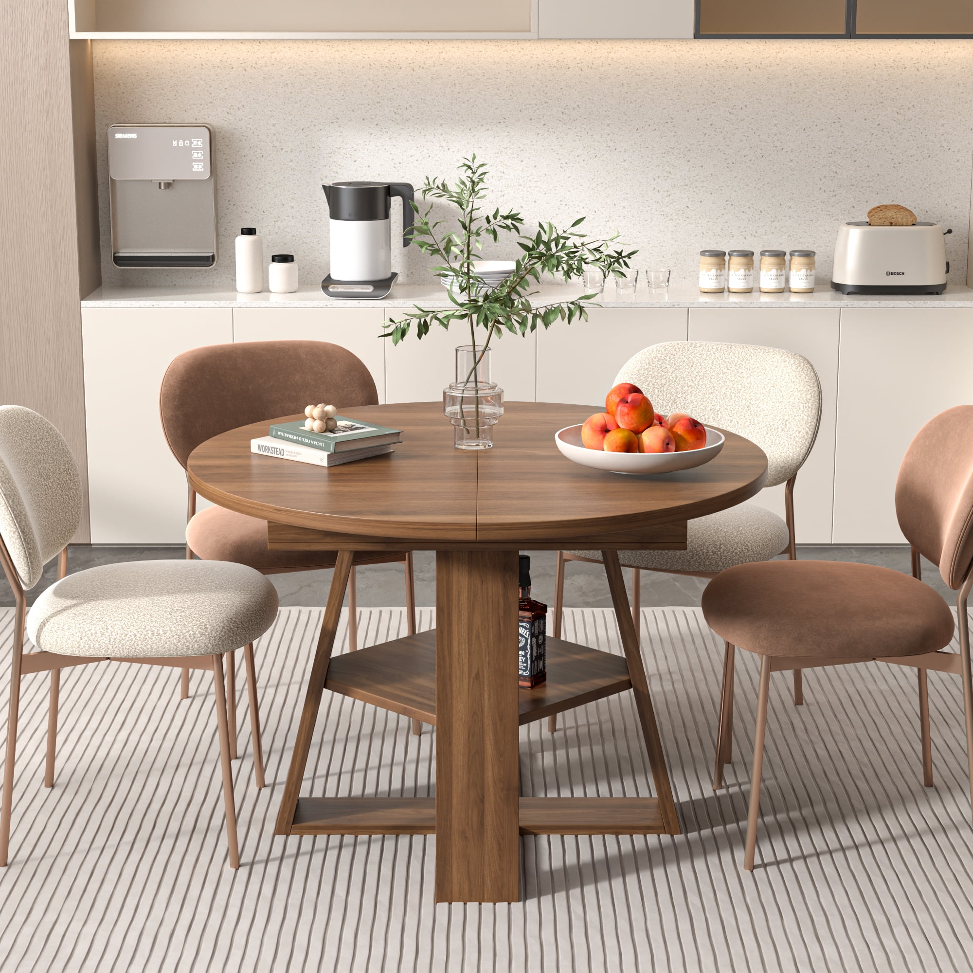 Round Dining Table Modern Extendable Dining Table with Removable Leaves for Kitchen