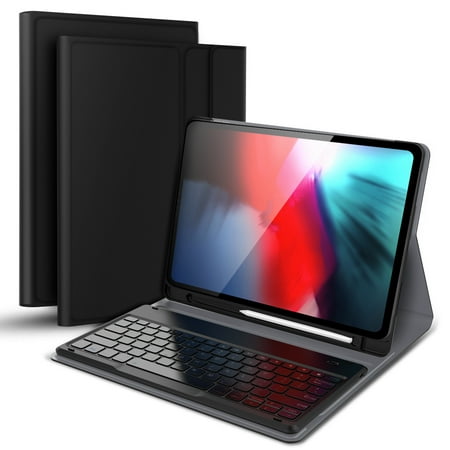 Ipad Leather Case Keyboard iPad Pro 12.9 Inch 2018 S Keyboard Leather Case USA Keyboard Protective Case Unique Stripe Design with Pen Holder (Black) ()