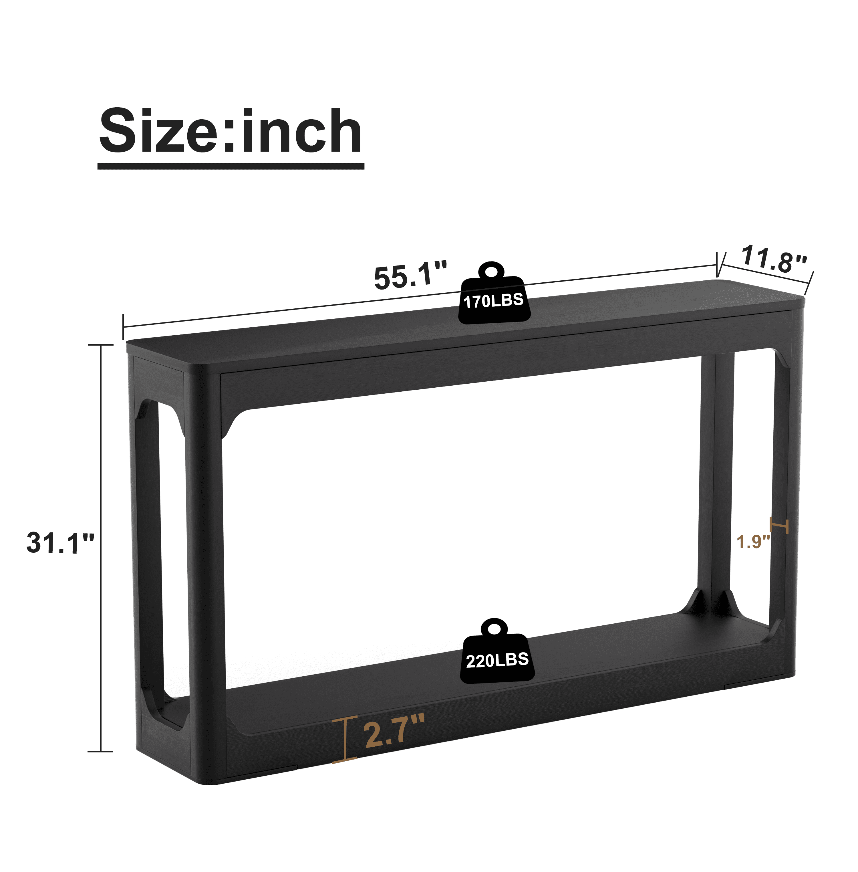 55.1 Inch Curved-Leg Storage Table, Ideal For Entryways, Slim Wooden Side Table That Can Be Placed Behind A Sofa, Perfect For Entryways, Hallways, And Doorways