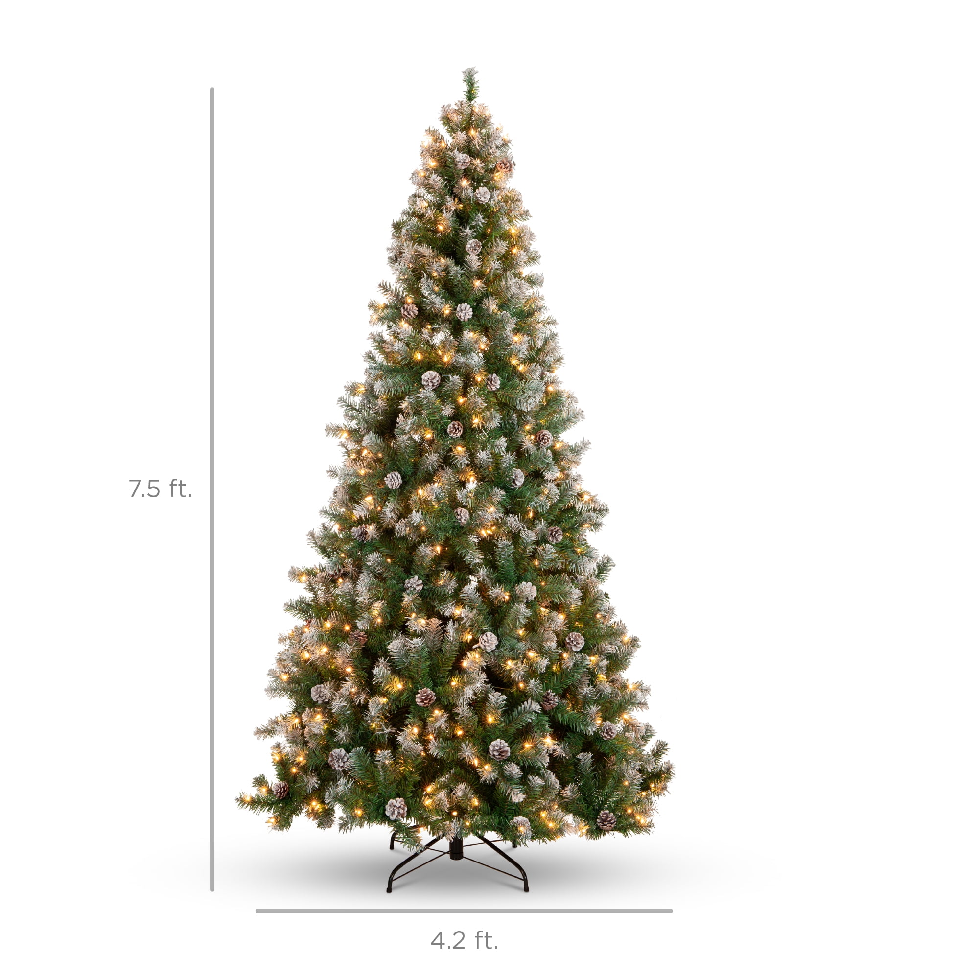 Best Choice Products 7.5ft Pre-Lit Pre-Decorated Holiday Christmas Pine Tree w/ Flocked Tips, 550 Lights, Base - Green