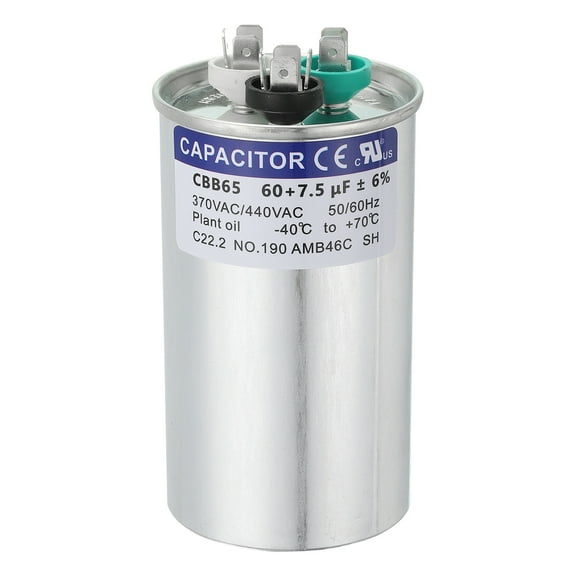Uxcell CBB65 Capacitor, 60 7.5uF 370-440 VAC 50/60Hz Aluminium CBB65 Air Conditioner Motor Starting Round Capacitor for HVAC Systems, Air Conditioner, Heat Pump