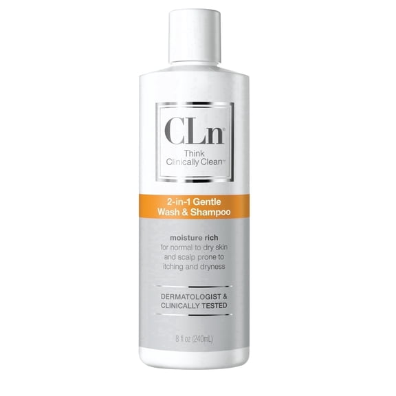 CLn 2-in-1 Gentle Wash & Shampoo, 8 fl oz, Hydrating Body Wash & Clarifying Shampoo for Sensitive Skin