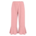 thumbnail image 5 of Bloomae Women's Wide Leg Linen Capri Pants Elastic High Waist Ruffle Hem Casual Loose Cropped Trousers Solid Color Lightweight Daily Lounge Capris with Pockets, 5 of 10