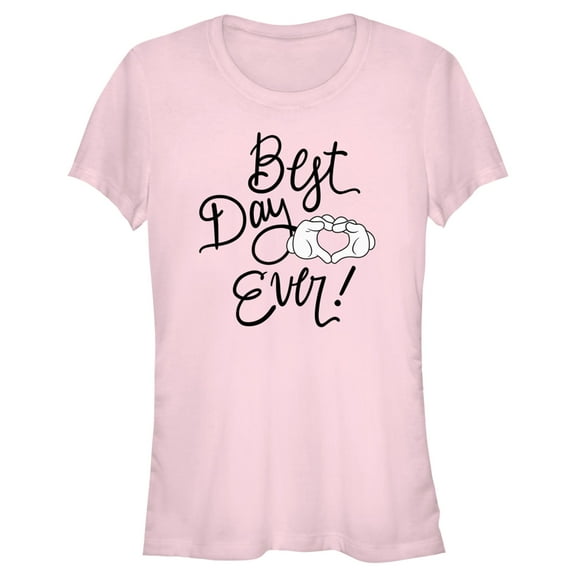Junior's Mickey & Friends Best Day Ever Heart Sign Graphic Tee Light Pink Medium
