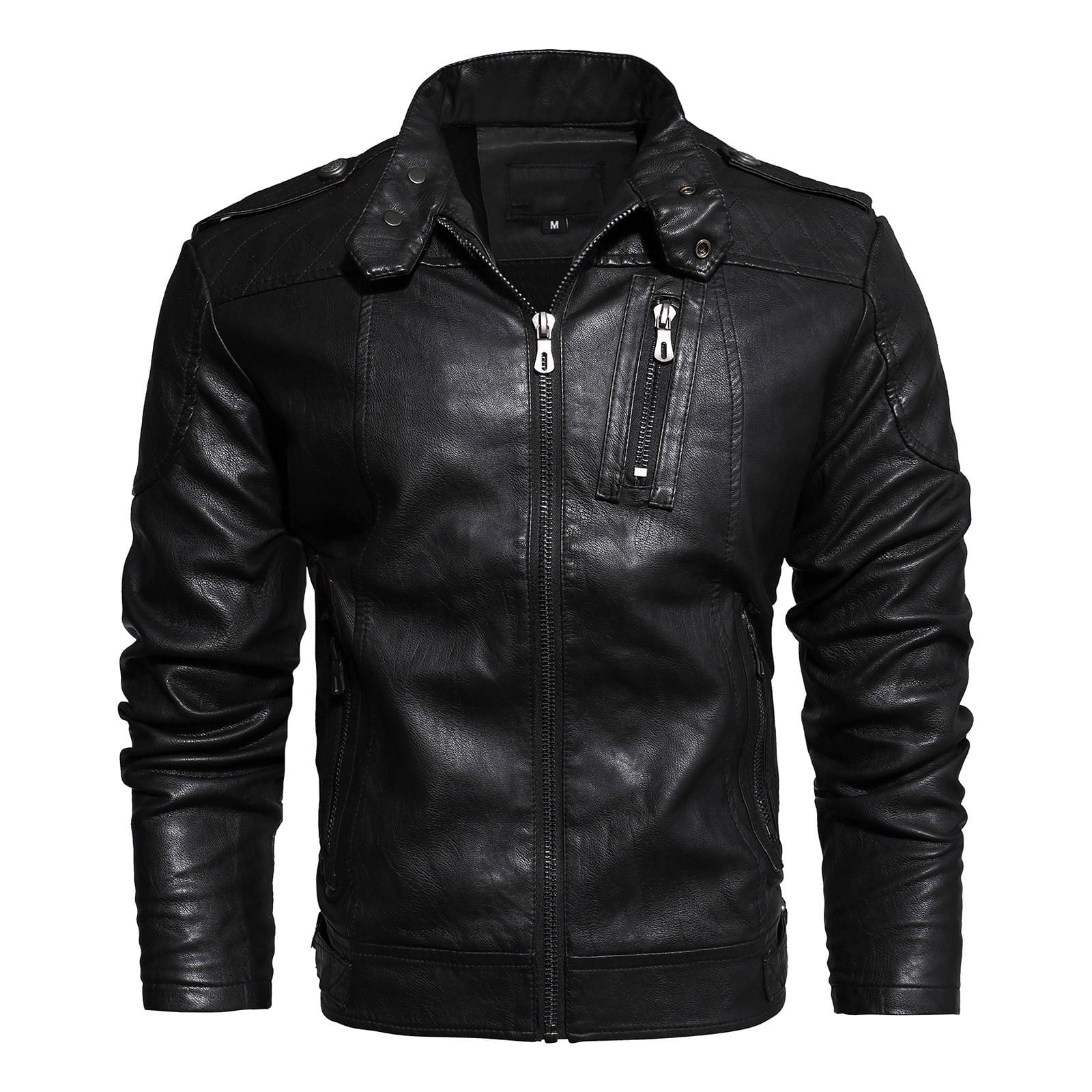 jovati Leather Motorcycle Jacket Men Men Casual Solid Stand up Collar Zipper Fashion Motorcycle Plus Velvet Leather Winter Jacket Coats Walmart